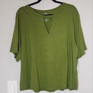 NWT Velvet By Graham & Spencer Green Vintage Slub Cotton Tee women's size XL